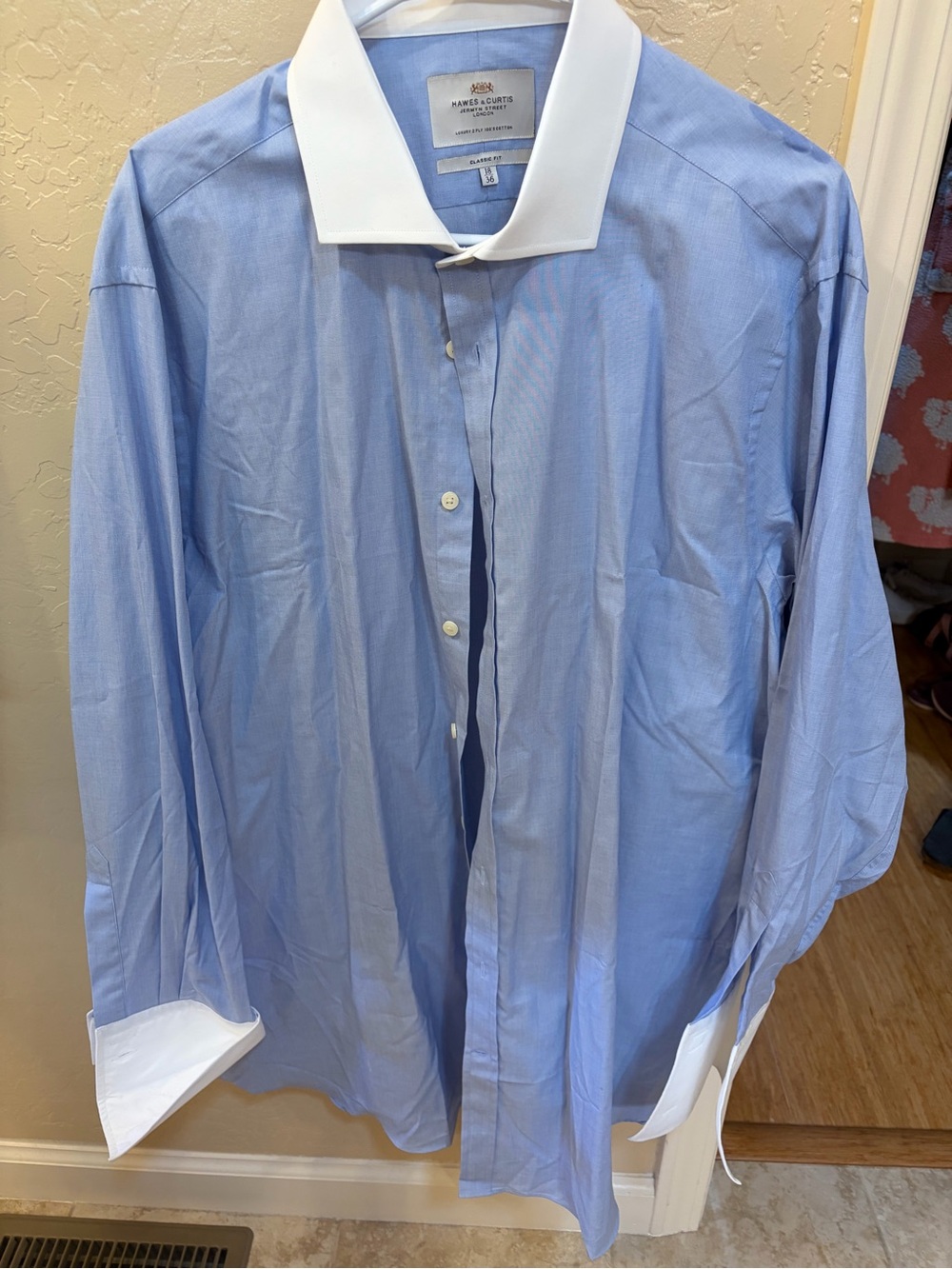 Mens Light Blue Dress Shirt with White Contrast Collar by Hans & Curtis